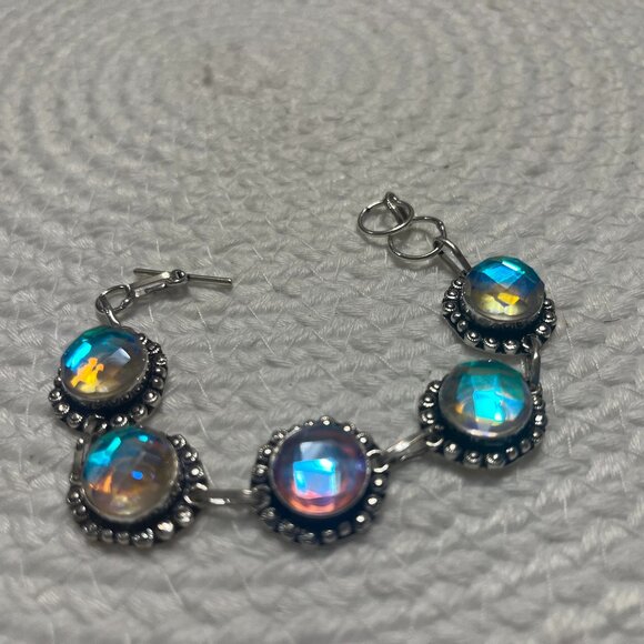 Gorgeous RAINBOW FIRE TOPAZ Handmade Sterling 925 Bracelet Size 6 1/2" #153D - Picture 1 of 3